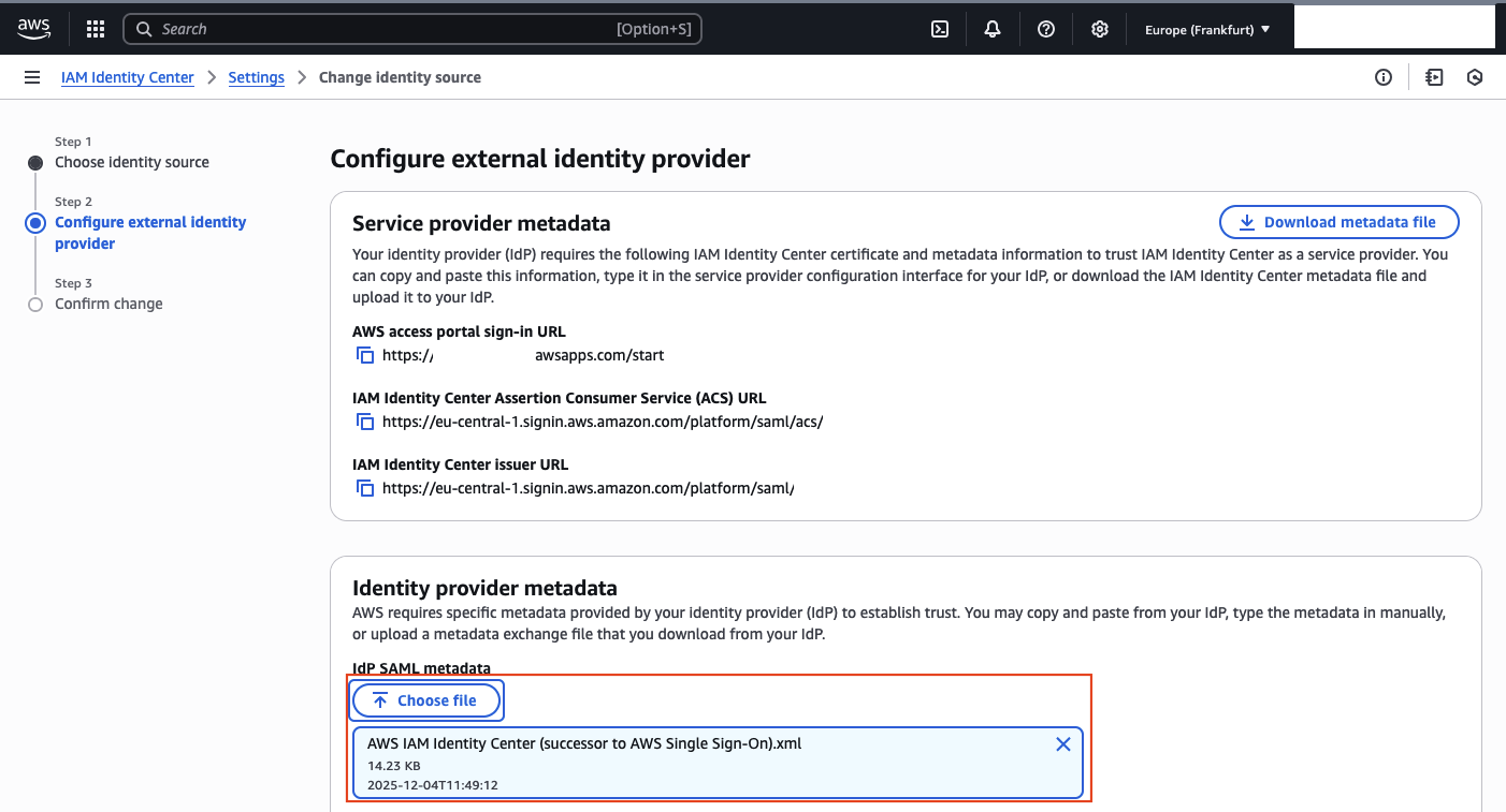 AWS Identity Center Upload Metadata XML