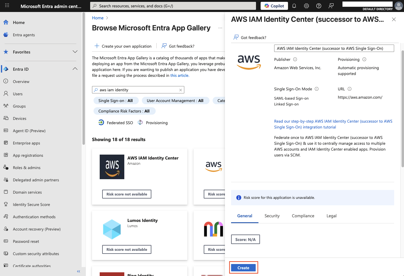 Entra ID Add AWS Identity Center App