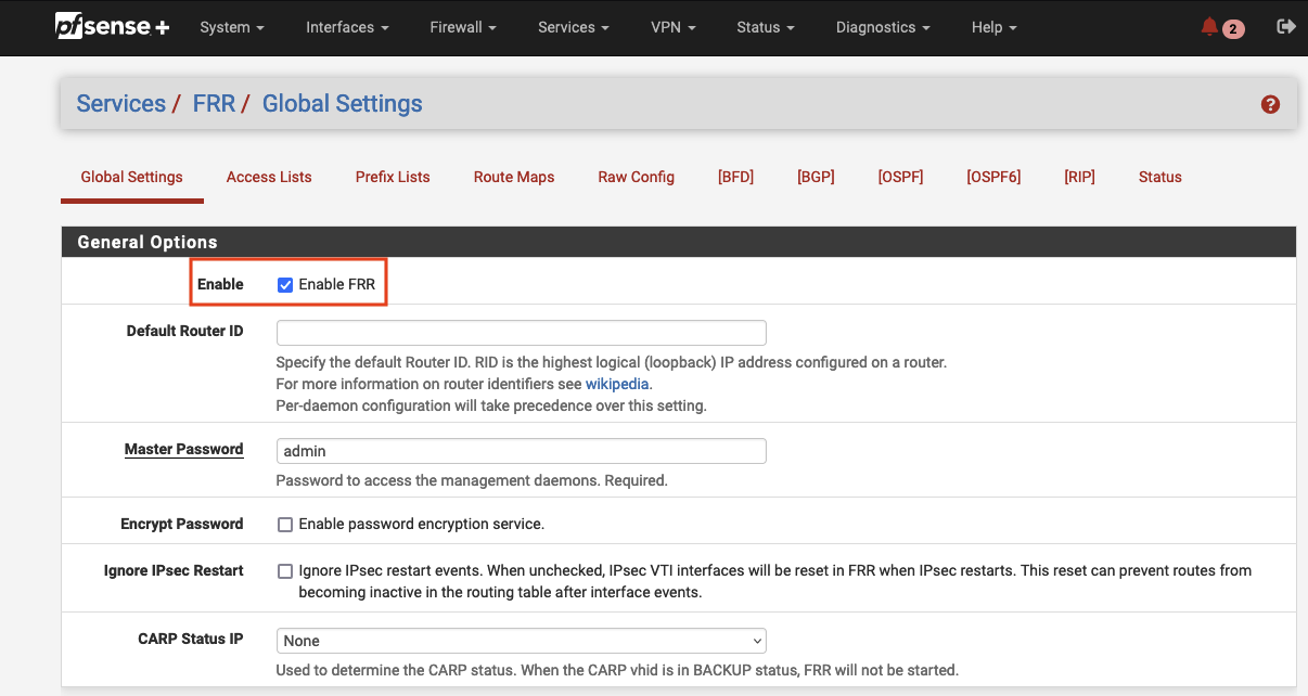 Enable FRR