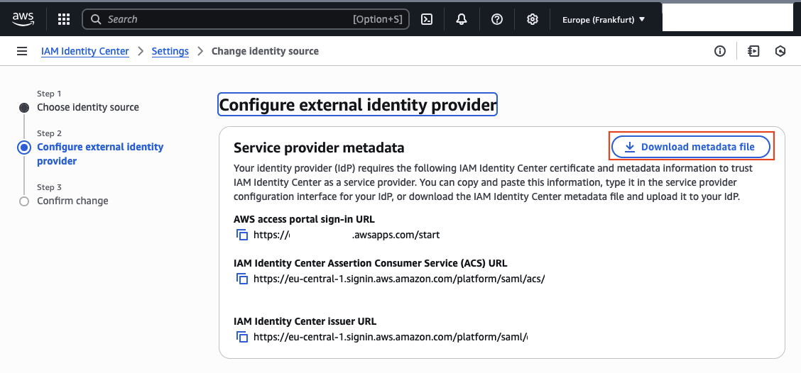 AWS Identity Center Download Metadata