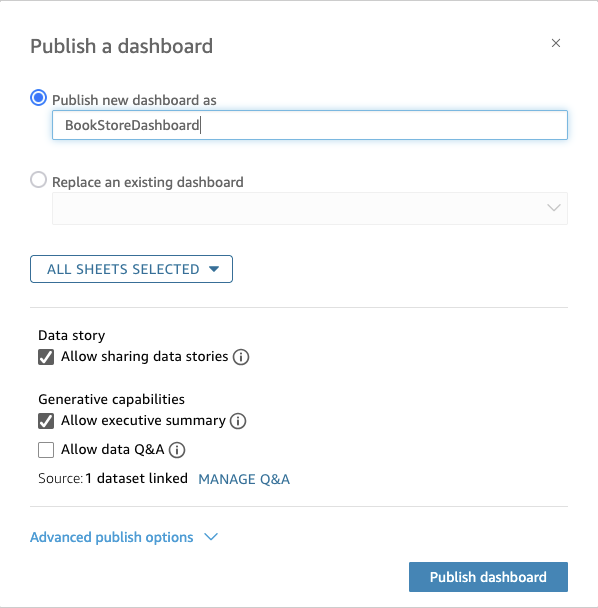 Quicksight Dashboard Publish
