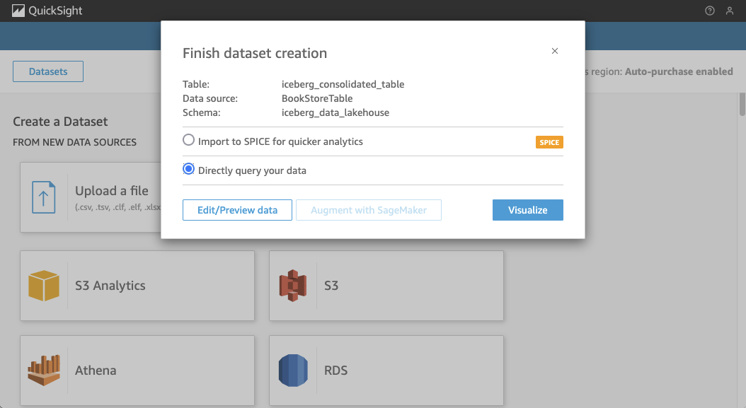 Quicksight Athena Query Option