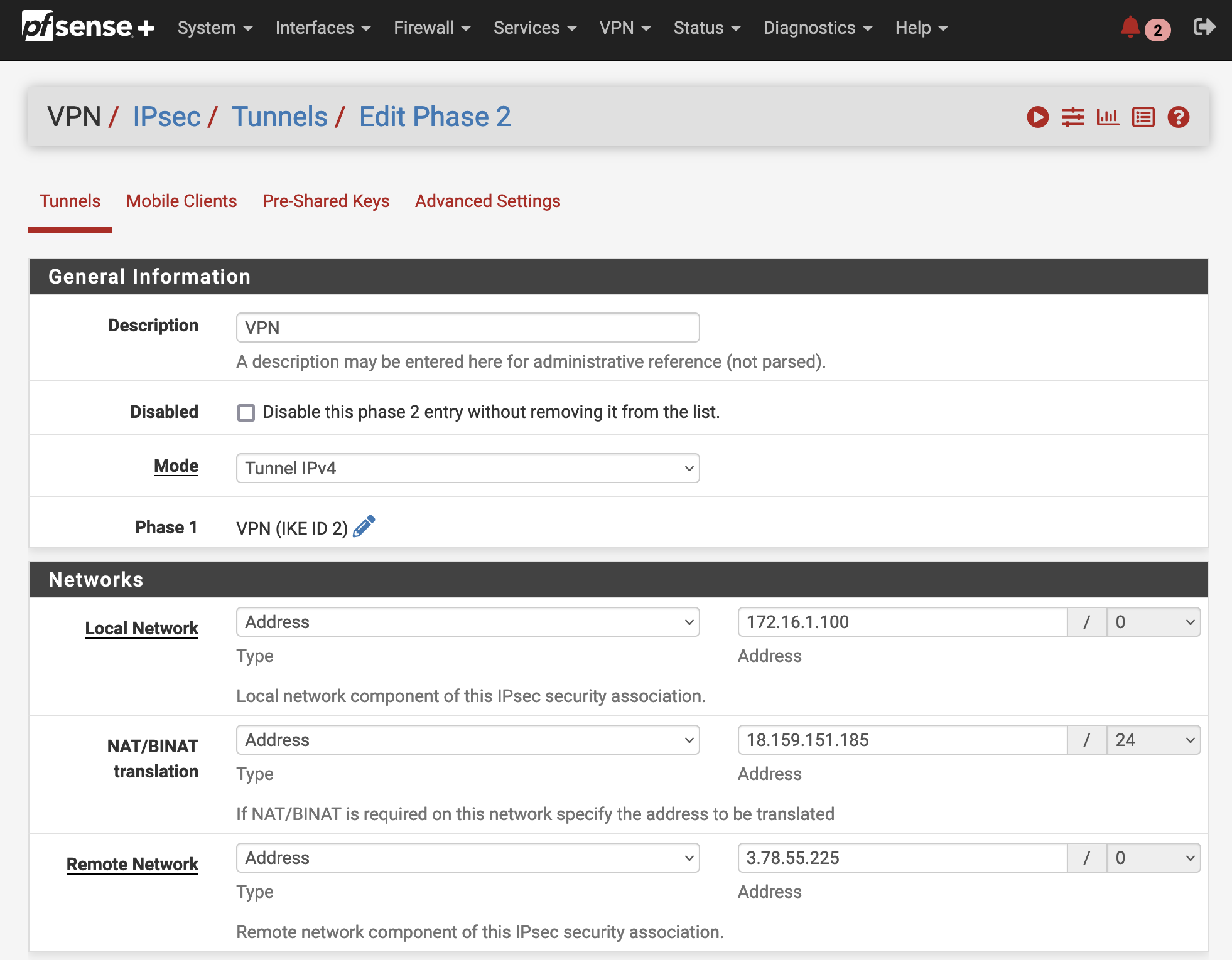 pfSense Phase 2 Config